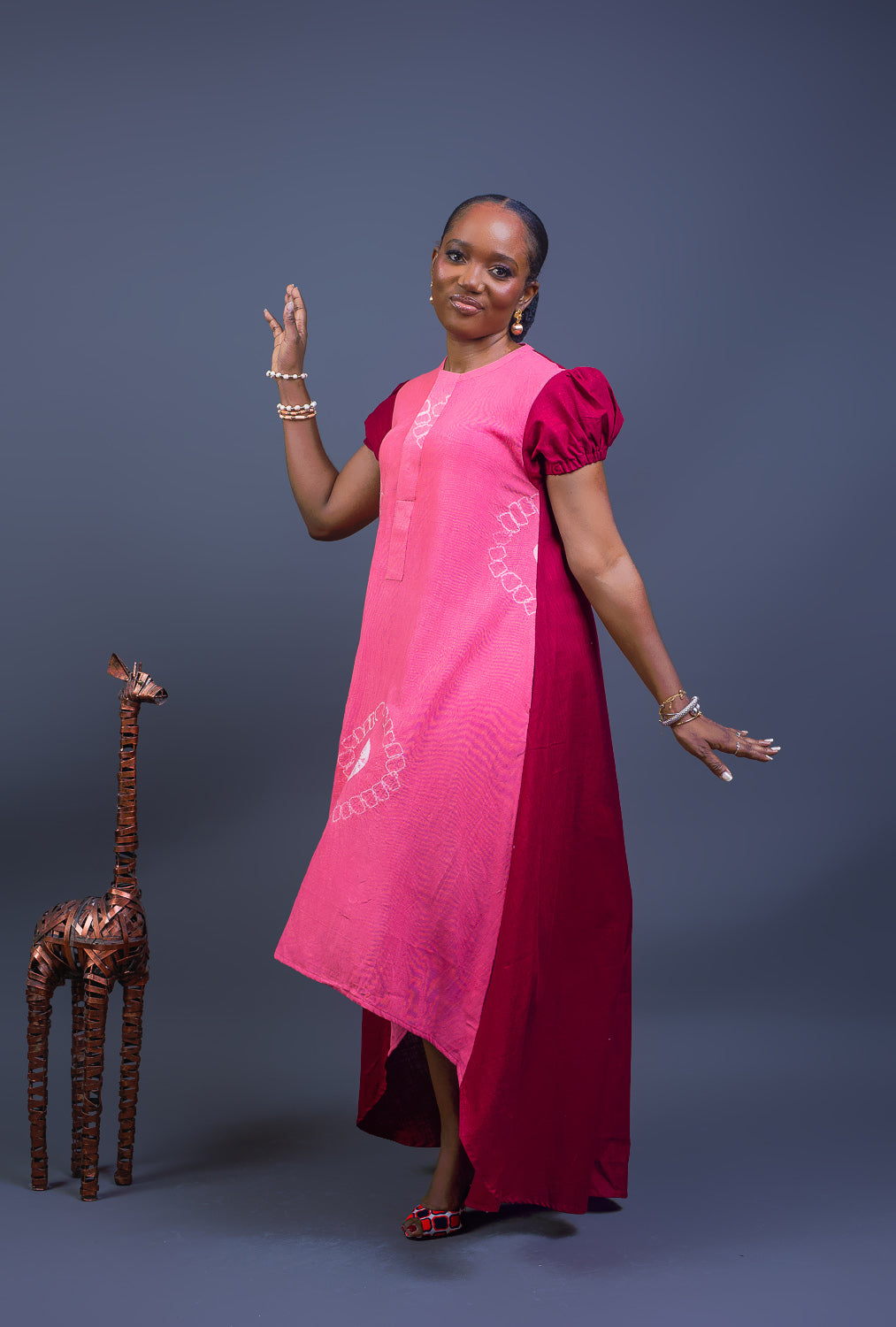 Ethnic High-Low (pink & wine mix)